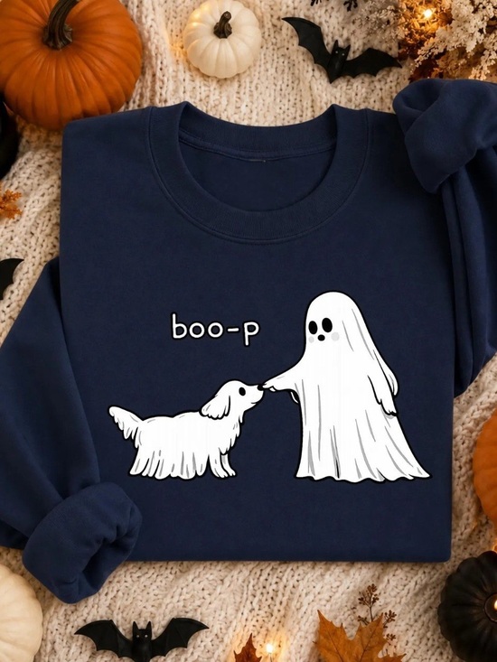 Gildan Tops - Gildan Navy Halloween Ghost & Dog Sweatshirt, Gift for Her, For Him